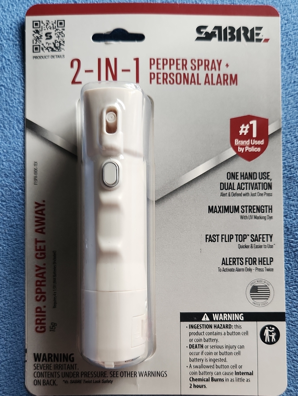 Sabre 2-in-1 White Pepper Spray + Personal Alarm NIP